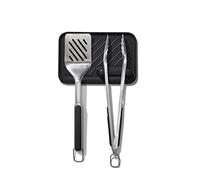 OXO Outdoor Set de 3 Herramientas de Barbacoa con Reposo | Incluye espátula, pinzas y reposo de silicona, abridor integrado, mangos antideslizantes, apto lavavajillas