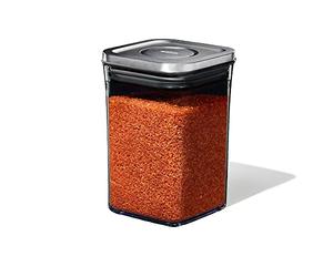 OXO SteeL Recipiente para alimentos de acero cuadrado, pequeño y bajo, Tarro de cocina hermético para alimentos con tapa de acero inoxidable, Tamaño pequeño 1 litro
