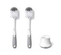 OXO Tot - Cepillo para biberones con Limpiador de pezones y Soporte, Color Gris, Paquete de 2