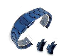 OXOLAMRIN cinturón de metal de acero inoxidable, Correa de acero inoxidable de 20mm y 22mm, pulsera de metal sólido con extremo curvado universal, pulsera con doble cierre(Curved Blue,22mm)