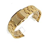 OXOLAMRIN cinturón de metal de acero inoxidable, Correa de acero inoxidable de 20mm y 22mm, pulsera de metal sólido con extremo curvado universal, pulsera con doble cierre(Flat Gold,22mm)