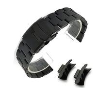 OXOLAMRIN cinturón de metal de acero inoxidable, Correa de acero inoxidable de 20mm y 22mm, pulsera de metal sólido con extremo curvado universal, pulsera con doble cierre(Curved Black,20mm)