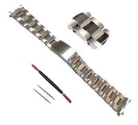 OXOLAMRIN cinturón de metal de acero inoxidable, Correa de reloj de acero inoxidable 316L, 19mm, 20mm, tornillo plateado, Vintage Oyster con extremo curvado(19mm)