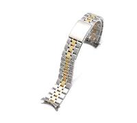 OXOLAMRIN cinturón de metal de acero inoxidable, Correa de repuesto de extremo curvado vintage de pulseras de acero inoxidable de 17 mm y 19 mm(2 Tone Gold,17mm)