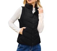 Oxtxuzdm Chaleco de invierno sin mangas para mujer, cuello alto, acolchado, ligero, cálido, con cremallera, ropa exterior sin mangas con cremallera, Negro, S-XXL