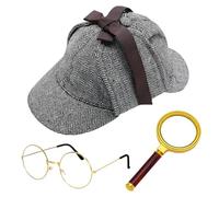 Oxtxuzdm Disfraz de detective que incluye sombrero, gafas, lentes de cristal, disfraz de Halloween para adultos y adolescentes