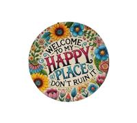 Oxtxuzdm Letrero de bienvenida para puerta delantera, placas de madera con texto en inglés "Welcome to Happy Place" para hogar, oficina, dormitorio, cocina, comedor, decoración decorativa para colgar
