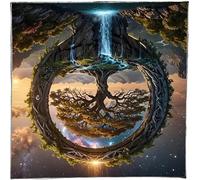 Oxtxuzdm Mantel de tarots con diseño de árbol, cascada, astrología, altares, tela, adivinaciones, tarjetas, decoración de pared