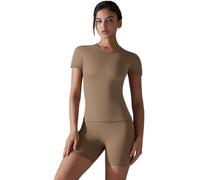 Oxtxuzdm Ropa de gimnasio ligera de 2 piezas de secado rápido para mujer, para correr, bailar, uso diario, trajes de gimnasio para mujer, conjunto corto a juego, ropa de entrenamiento transpirable