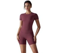 Oxtxuzdm Ropa de gimnasio ligera de 2 piezas de secado rápido para mujer, para correr, bailar, uso diario, trajes de gimnasio para mujer, conjunto corto a juego, ropa de entrenamiento transpirable