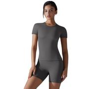 Oxtxuzdm Ropa de gimnasio ligera de 2 piezas de secado rápido para mujer, para correr, bailar, uso diario, trajes de gimnasio para mujer, conjunto corto a juego, ropa de entrenamiento transpirable