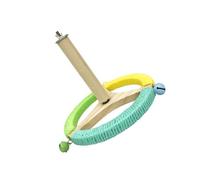 Oxtxuzdm Rueda interactiva de ejercicio para pájaros con perca giratoria de madera, juguete masticable para loros, cacatúas, jaula, accesorios de enriquecimiento, soporte para pájaros, juguete de