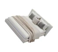 Oxxggkao 1/20 Casas de muñecas, accesorio para dormitorio, cama doble color crema con ropa de cama, diseño interior realista, proyecto de manualidades, accesorios de paisaje, casa de muñecas realista