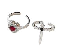 Oxxggkao 2 anillos de aleación ajustables con diseño de cruces y corazones de estilo gótico oscuro, para hombres y mujeres, regalo romántico, anillos ajustables para parejas, Red, como se describe