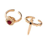 Oxxggkao 2 anillos de aleación ajustables con diseño de cruces y corazones de estilo gótico oscuro, para hombres y mujeres, regalo romántico, anillos ajustables para parejas, Red, como se describe