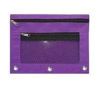 Oxxggkao 2 estuches con cremallera de gran capacidad, bolsillos dobles, 3 anillos con ventana transparente para bolígrafo, archivador, funda de malla con cremallera, marcador transparente, Purple