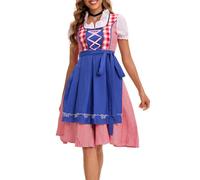 Oxxggkao 3. Conjunto de disfraz de tirolesa alemana, 3 piezas, vestido de Oktoberfest, delantal, lazo para cerveza, carnaval y fiestas, disfraz de drindl alemán, bávaro, Oktoberfest, para mujer, azul