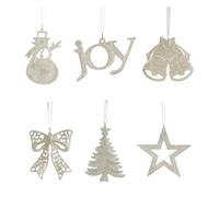 Oxxggkao 6 adornos colgantes de Navidad con campanas de nieve brillantes, accesorios decorativos para decoración del hogar, adorno de copo de nieve