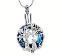 Oxxggkao Abalorio redondo de cenotafio para mascotas con cámara segura de cenizas, collar modificable para recordatorio permanente de pelo, compartimento secreto, tarro para mascotas