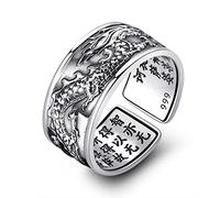 Oxxggkao Anillo abierto de loto sánscrito con sutra de corazón budista, regalo para hombres y mujeres, anillo de dedo de flor vintage, joyería de fiesta de, regalos, anillos abiertos para mujeres y