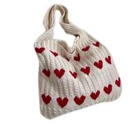 Oxxggkao Bolso de hombro de gran capacidad con forma de corazón tejido para mujer y niña, bolso de mano para mujer, bolso de ganchillo a, bolso de punto informal y elegante