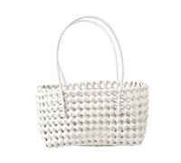 Oxxggkao Bolso moderno de PVC con tejido de celosía que ofrece un compartimento espacioso y una bolsa ligera de vacaciones para llevar todos los días, bolsa de moda para mujer, White