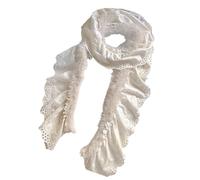 Oxxggkao Bufanda larga adornada con encaje de felpa de 180 cm, elegante para clima frío, chal para el cuello, pañuelo elegante, blanco, Talla única