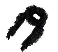 Oxxggkao Bufanda larga adornada con encaje de felpa de 180 cm, elegante para clima frío, chal para el cuello, pañuelo elegante, Negro, Talla única