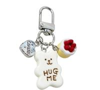 Oxxggkao Cadena de postre de oso en miniatura, accesorio único de joyería para mochilas y pertenencias personales, llavero acrílico, blanco, Talla única
