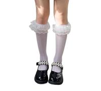 Oxxggkao Calcetines sueltos de encaje de pantorrilla con lazo para botas altas, medias largas hasta la rodilla, transpirables, medias de encaje para niños, Morado (, Talla única