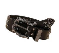 Oxxggkao Cinturón de piel sintética listo para exteriores, diseño tachonado, hebillas de aleación, 115 cm de largo, 3,7 cm de ancho, unisex, para uso activo, cinturón vintage para hombre, Negro, Talla