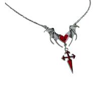 Oxxggkao Collar con alas de murciélago y cruces de corazón que combina fácilmente con trajes casuales de Street Rock para un aspecto elegante, accesorio de estilo callejero