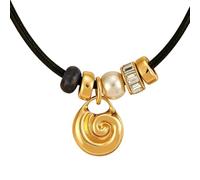 Oxxggkao Collar con colgante de caracola ovalada de corazón dorado para mujer, aleación de cobre chapada en múltiples con circón y piedra natural, cadena de clavícula con colgante de corazón ovalado