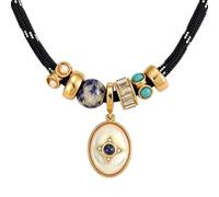 Oxxggkao Collar con colgante de caracola ovalada de corazón dorado para mujer, aleación de cobre chapada en múltiples con circón y piedra natural, cadena de clavícula con colgante de corazón ovalado