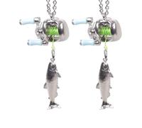 Oxxggkao Collar con colgante de carrete de pesca de metal ligero para uso diario, elegante cadena para el cuello para aficionados a la pesca, collar de carrete de pesca en miniatura, talla única, como