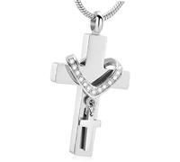 Oxxggkao Collar con colgante de urna de acero inoxidable con doble cruz para cenizas de mascotas, joyería de recuerdo para perros y gatos, regalo de condolencias