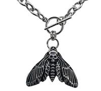 Oxxggkao Collar con dije alternativo de polilla de la muerte de 44 cm, cadena de cuello de aleación, joyería gótica para armario estético oscuro, collar gótico en forma de T