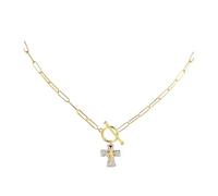 Oxxggkao Collar de crucifijo OT con colgante de aleación resistente para uso diario o regalo pensado para dar una elegante cadena de clavícula, Adjustable 16.14 inches to 19.69 inches, Metal, Sin