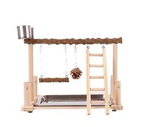Oxxggkao Columpio de madera para pájaros con bandeja de juguetes, tazas de alimentación para entrenamiento para pájaros de tamaño pequeño