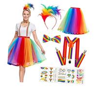 Oxxggkao Conjunto de disfraz de payaso de circo con guantes, tirantes, pajarita para mujer, carnaval, Halloween, circo