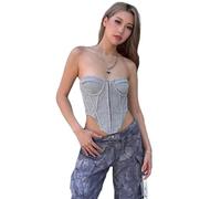 Oxxggkao Corsés sin tirantes para mujer, sin espalda, sin mangas, con gancho frontal asimétrico, corsés, camisola, chalecos, sin espalda, corsé bandeau, gris, L