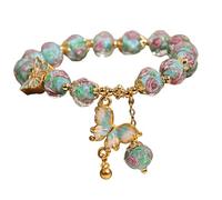 Oxxggkao Cuenta de cristal natural adornada con colgante de mariposa y dije de jardín de rosas para comodidad durante todo el día y estilos elegantes coloridos, One Size, como se describe