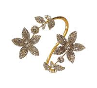 Oxxggkao Deslumbrante pulsera abierta en forma de flor con adornos de diamantes de imitación para mujer, accesorios ajustables, talla única, como se describe