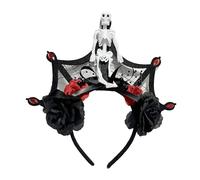 Oxxggkao Disfraz de bruja de encaje para el pelo del Día de los Muertos, esqueleto de sangre oscura, estilo de cabello para espectáculos en vivo, diadema de carnavales, Halloween, calaveras