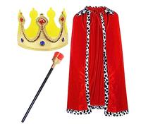 Oxxggkao Disfraz de rey príncipe de Halloween para niños, disfraz de rey príncipe, capa roja, disfraz de corona, conjunto de disfraz de rey capa y corona, juego de rol, disfraces de Halloween
