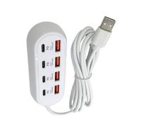 Oxxggkao Divisor de cable de extensión USB con 8 puertos de carga, incluyendo 4 USB y 4 tipo C para uso en viajes, estación de carga multipuerto