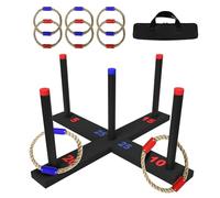 Oxxggkao El juego de lanzamiento de aros de madera para viajes incluye 6 círculos permanentes, 4 juegos atractivos, bolsa de viaje para entretenimiento interior, juego de lanzamiento de aros de doble