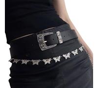 Oxxggkao Elegante cinturón de cuero occidental con hebillas grandes, correa de cuero para mujer, cintura de vestir para jeans y uso diario, cinturón de estilo urbano de moda, Combinación, Talla única