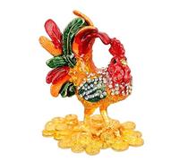 Oxxggkao Exquisita caja de adorno de gallo esmaltada para guardar anillos, aretes y contenedor de almacenamiento, caja de joyería Chanticleer con revestimiento pintado a mano
