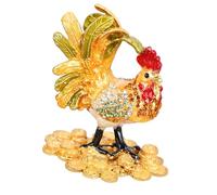 Oxxggkao Exquisita caja de adorno de gallo esmaltada para guardar anillos, aretes y contenedor de almacenamiento, caja de joyería Chanticleer con revestimiento pintado a mano
